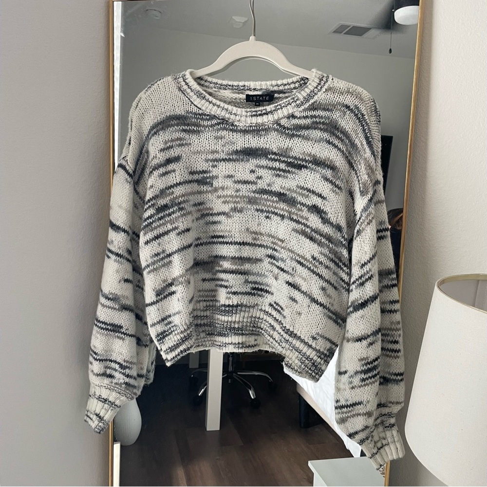 1 State White Blue Marled Sweater